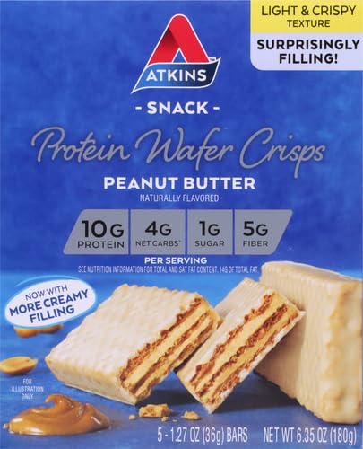 Atkins Peanut Butter Protein Wafer Crisps, Protein Dessert, 4g Net Carb, 1g Sugar, Keto Friendly, 5 Count