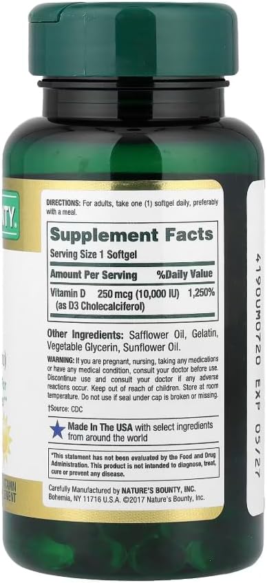 Nature's Bounty, Ultra Strength D3-10,000 IU, 72 Softgels (2pack)