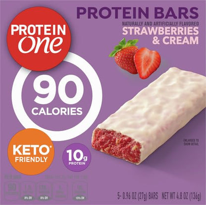 Protein One 90 Calorie Protein Bars, Strawberries and Cream, Keto Friendly, 5 Ct, 4.8 oz