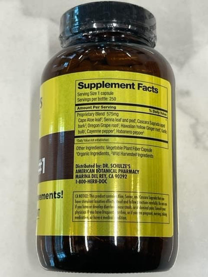 Dr. Schulze's Intestinal Formula #1 - Bowel Movement Supplement for Colon Health Support - Bloating & Constipation Aid - Intestinal Cleanse - All-Natural - Plant-Based - Vegan - 250 Count
