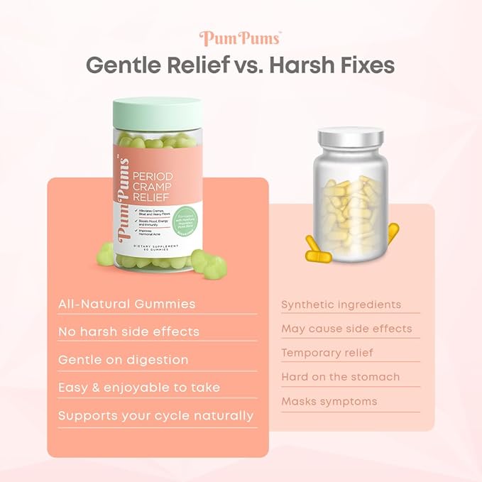 Period Cramp Relief Gummies for Women | Natural Pickle Extract & Apple Cider Vinegar | Targets Menstrual Cramps, Hormonal Acne, Bloating & Mood Swings | Sugar-Free, Vegan, 60 Gummies