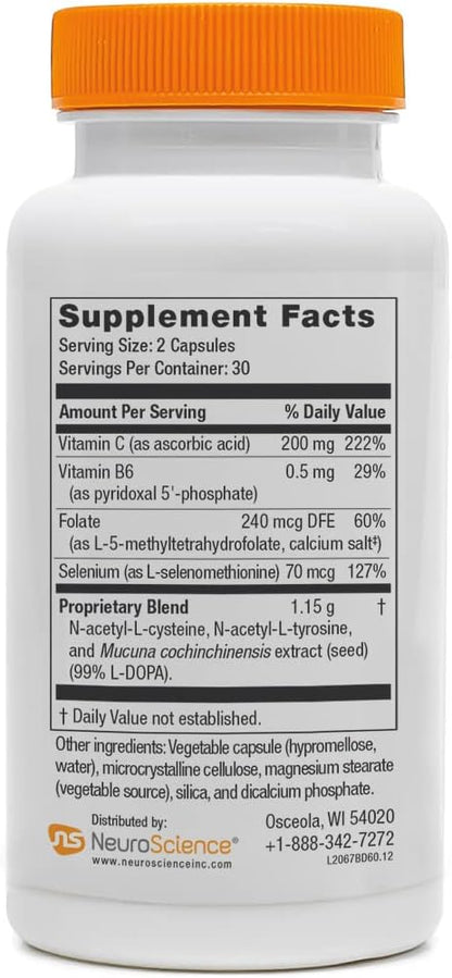 NeuroScience Balance D - Mood Support Supplement for Energy, Focus & Brain Health - Vitamin B6, Folate & More - Aid Dopamine Synthesis for Healthy Craving Control & Cognition (60 Capsules)