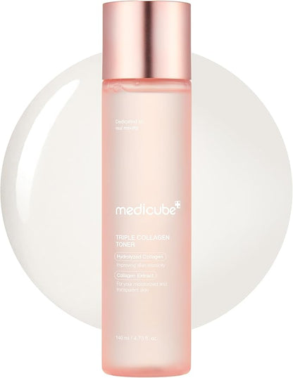 Medicube Triple Collagen Toner - Hydrolyzed, Atelo, & Soluble Collagen for Deep Hydration & Plump Skin - Fast-Absorbing Formula for All-Day Suppleness, Korean Skincare (4.73 fl.oz.)