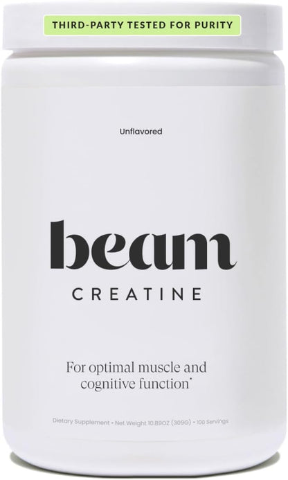 Beam Creatine Monohydrate Powder – 5g Micronized Creatine Monohydrate, Third Party Tested Creatine for Women & Men, Muscle Strength, Growth, Recovery & Cognitive Support, Unflavored, 100 Servings