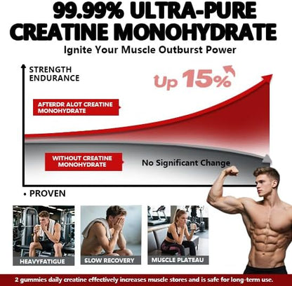 Creatine Gummies, Potent creatine monohydrate Gummies,for Energy Boost, Increase Strength and Build Muscle,withL-Taurine, B12 Gluten-Free, Sugar Free,90Count