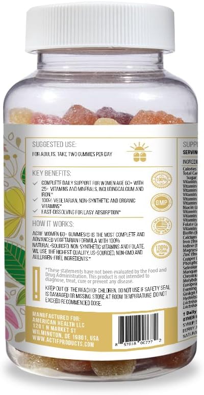 ACTIF Women Age 60+ Gummies with 25+ Advanced Factors, CoQ10, and Probiotics - Non GMO, Made in USA, 90 Count