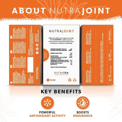 Nutra Tea NutraJoint – Joint Care Tea – Joint Mobility and Flexibility – Curcumin, Green Tea and Piperine – 20 Enveloped Tea Bags – Herbal Infusion – 1 Pack