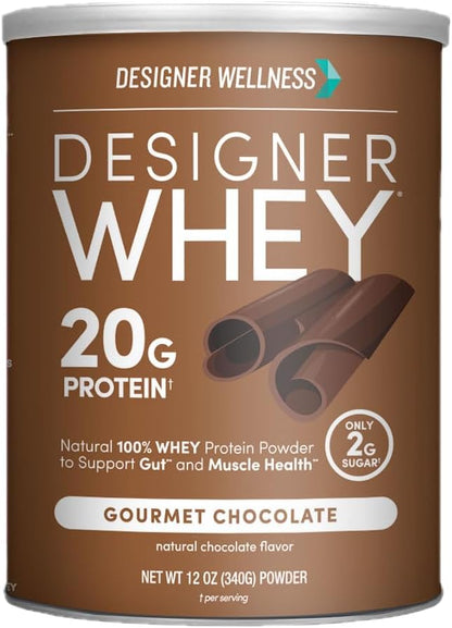 Designer Wellness, Designer Whey, Natural Whey Protein Powder with Probiotics, Fiber, and Key B-Vitamins for Energy, Gluten-Free, Gourmet Chocolate, 12oz