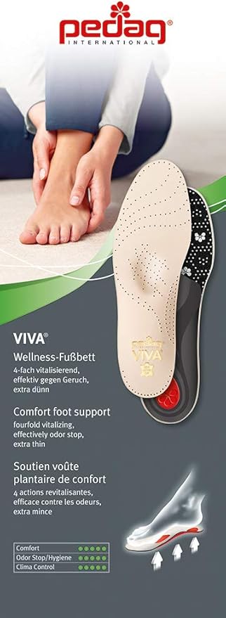 Pedag Viva | Leather Arch Support Inserts | Handmade in Germany | Plantar Fasciitis Relief | Heel Cushion | Activated Charcoal Odor Control | Metatarsal Support Pad | Tan | Men US 17/ EU 50