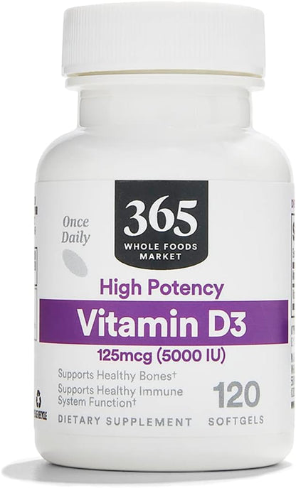 365 by Whole Foods Market, Vitamin D3 Softgels, 5000 IU, 120 CT