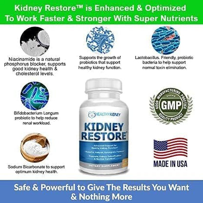 Kidney Restore: Kidney Health Supplement, Kidney Cleanse Detox & Repair Formula by Renal Expert w/Transplant, Fast Detox & Flush w/Renal Vitamins Support Normal Function 30 caps