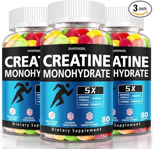 Creatine Monohydrate Gummies for Women and Men - Creatine Supplements with Vitamin B12 for Muscle Gain, Strength, Energy Boost, Sugar Free, Vegan, Flavored Chewable 240 Count