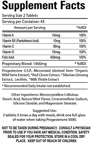 Organic Farm Vitamins Progesterone 5000 - Body glandular System Dietary Supplement, 100% Natural Progesterone Pills - Formula to Balance Hormones - progesterone Supplement, 90 Tablets