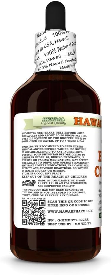 Black Cohosh (Cimicifuga Racemosa) Dry Root Glycerite, Made in Hawaii, Raw Materials, All Natural, Vegan, Lab Tested Alcohol-Free Liquid Extract - 4 fl.oz