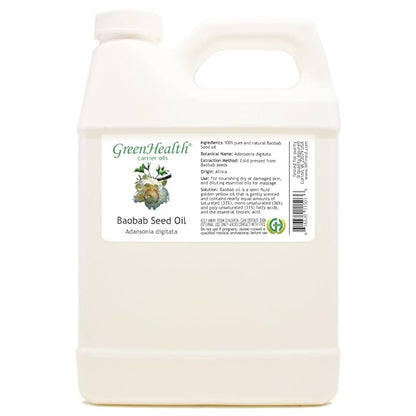 Baobab Seed Carrier Oil - 32 fl oz (946 ml) - 100% Pure Cold Pressed - GreenHealth