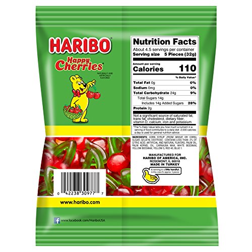HARIBO Gummi Candy, Happy Cherries, 5 oz. Bag (Pack of 12)