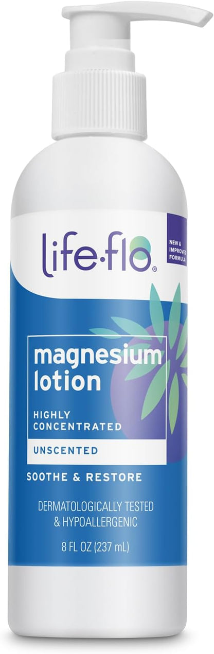 LIFE-FLO Unscented Magnesium Lotion - Highly Concentrated Magnesium Lotion for Kids and Adults - Soothes Overworked Muscles, Joints When Massaged into the Skin - Hypoallergenic, 60-Day Guarantee - 8oz