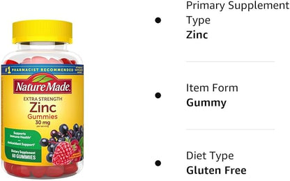 Nature Made Zinc Supplements 30 mg Per Serving, Dietary Supplement for Immune Health and Antioxidant Support, 60 Zinc Gummies, 30 Day Supply, (Pack of 2)