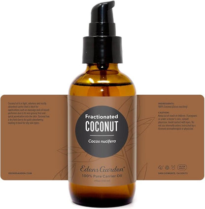 Edens Garden Fractionated Coconut Carrier Oil- 100% Pure Premium Hexane Free MCT Oil, Natural Moisturizer For Dry Skin, Hair, Scalp, Lip & Nail Care, Diluting Essential Oils & Massage 118 ml (4 fl oz)