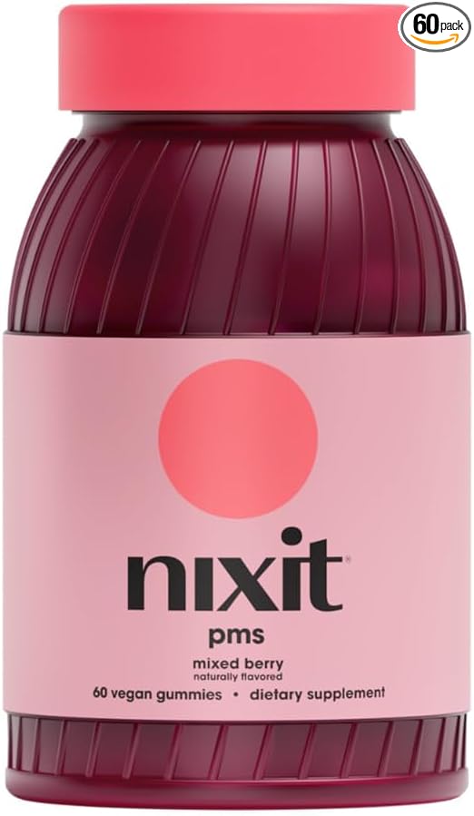 nixit PMS Support Gummies | Chasteberry & Ashwagandha | Vegan | Mixed Berry Naturally Flavoured Supplement | May Help with Relief from Bloating, Cramps, Breast Pain & Mood Swings (60 Gummies)