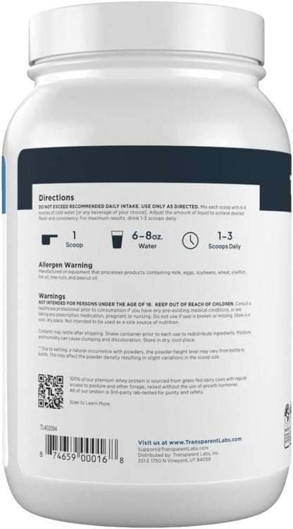 Transparent Labs Grass-Fed Whey Protein Isolate - Naturally Flavored, Gluten Free Whey Protein Powder with 28g of Protein per Serving & 9 Amino Acids - 30 Servings, Oatmeal Chocolate Chip Cookie