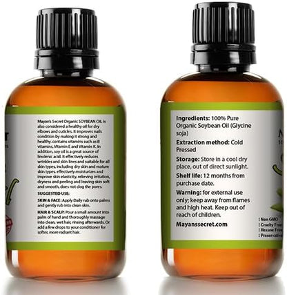 Pure Carrier and Essential Oils for Skin Care, Hair, Body Moisturizer for Face-Anti Aging Skin Care (Soybean Oil Organic, 4oz)