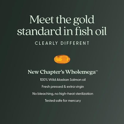 New Chapter Wholemega for Moms Fish Oil Supplement, Tiny Capsules, 2000mg per Serving, Prenatal DHA with Omega-3 + Vitamin D3 for Prenatal & Postnatal Support, 500mg Each - 180 Count