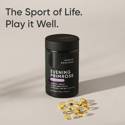 Sports Research Evening Primrose Oil (500mg) Cold-Pressed with No fillers or Artificial Ingredients, Non-GMO Tested - Gluten & Soy Free (240 Liquid Softgels) (Pack of 2)