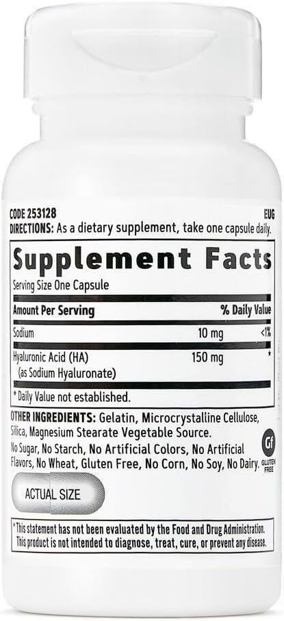 GNC Women's Hyaluronic Acid, Skin Hydrating Daily Supplement, Supports Moistureand Joint Health, 30 Capsules