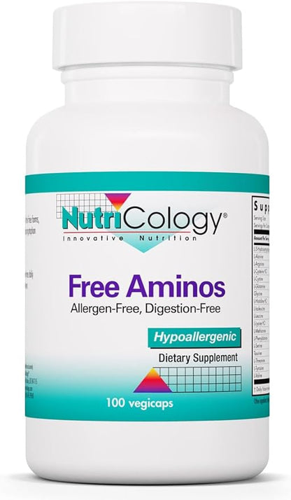 Nutricology Free Aminos Supplement - Essential Amino Acids Complex, Lean Muscle Mass Support, Vegetarian Capsules - 100 Count