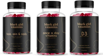 Black Girl Vitamins Look Good Feel Good Bundle – Hair Skin & Nails, Vitamin D3 2000IU & Once a Day Multivitamin - Women's Supplement Bundle – Energy, Immunity & Beauty Support