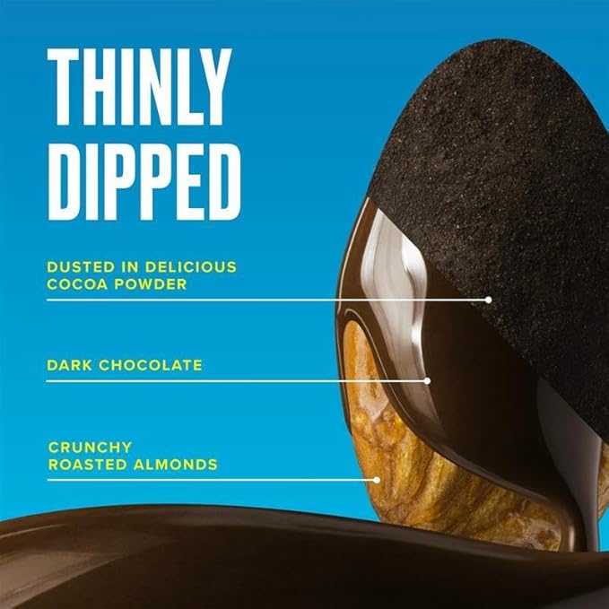 SkinnyDipped Dark Chocolate Cocoa Almonds, Healthy Snack, Plant Protein, Gluten Free, 0.46 oz Mini Bags, Pack of 24