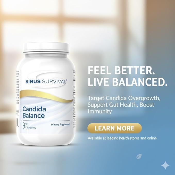 Candida Balance – Natural Support for Yeast Levels – Gut, Sinus & Immune System Supplement – 90 Capsules