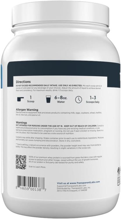 Transparent Labs Grass-Fed Whey Protein Isolate - Naturally Flavored, Gluten Free Whey Protein Powder with 28g of Protein per Serving & 9 Amino Acids - 30 Servings, Milk Chocolate