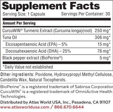 Vitality Rescue Omega 3 with Turmeric Curcumin Supplement, Fish Oil DHA EPA with BioPerine & CurcuWin 46X Absorption, Supports Joint, Muscle, Heart & Brain Health, 30 Capsules