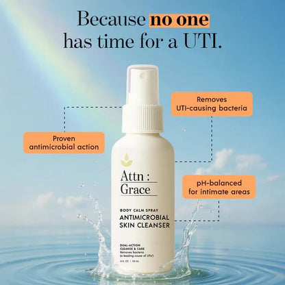 Attn: Grace Body Calm Spray - 4 Fl Oz - Hypochlorous Cleanser for Intimate Hygiene - Helps Remove Potential UTI's & Soothe Irritation for Gentle but Effective Cleansing