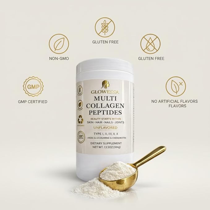 Multi Collagen Peptides Powder – Types I, II, III, V & X – Hydrolyzed Collagen Supplement for Hair, Skin, Nails & Joint Support – Unflavored Daily Collagen for Women & Men