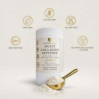 Multi Collagen Peptides Powder – Types I, II, III, V & X – Hydrolyzed Collagen Supplement for Hair, Skin, Nails & Joint Support – Unflavored Daily Collagen for Women & Men