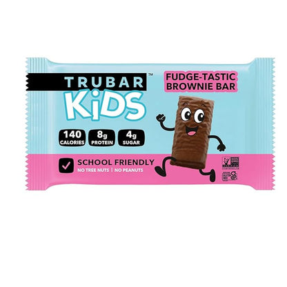 TRUBAR Kids Protein Bars, Fudge-Tastic Brownie, Plant Based Protein, Gluten Free School-Friendly Snacks for Lunchboxes, Tree Nut and Peanut Free, Low Sugar, Healthy On the Go Snack Bars, 12 Count