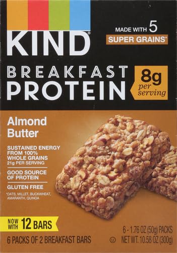 KIND Breakfast Protein Bars,Almond Butter,Healthy Snacks,Gluten Free,8g Protein,6 Count (Pack of 2)
