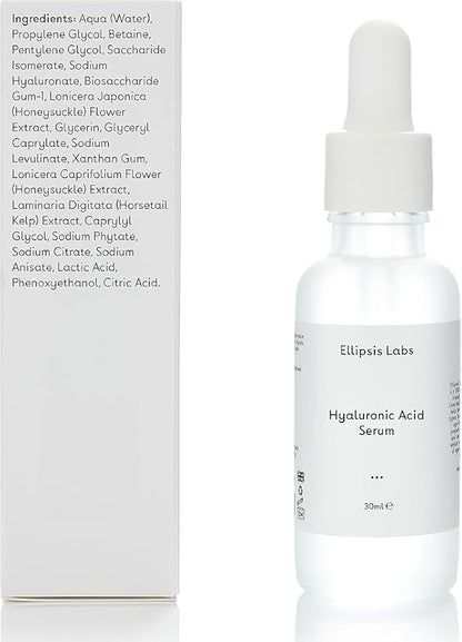 Hyaluronic Acid Serum by Ellipsis Labs – Vegan-Friendly Facial Serum for Intense Hydration and Moisture, Improves Elasticity, Softens Skin, Non-Greasy Formula for All Skin Types, 1 Fl Oz