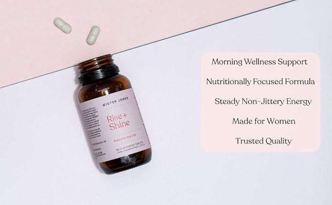 Mister Jones Rise & Shine – Morning Wellness Supplement for Women – B Vitamins & Herbal Extracts for Daily Energy Metabolism and Focus – Gentle, Low-Caffeine Formula