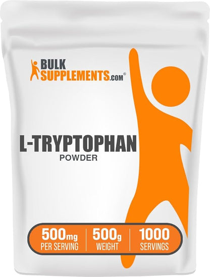 BulkSupplements.com L-Tryptophan Powder - Tryptophan Supplement, Amino Acid Supplement - Gluten Free, 500mg per Serving, 500g (1.1 lbs) (Pack of 1)