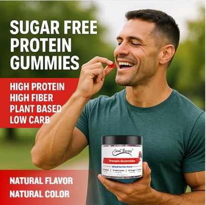 120 Sugar Free Protein Gummies with 1g per gummy & High Fiber | High Protein Snacks| Healthy Snacks for Adults| Plant Based | Fiber Gummies for Adults| Low carb 1g Net Carb, Stevia, Natural Flavor.