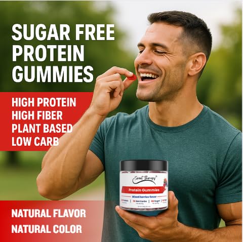 120 Sugar Free Protein Ginger Gummies with 1g per gummy & High Fiber | High Protein Snacks| Healthy Snacks for Adults| Plant Based | Fiber Gummies for Adults| Low carb 1g Net Carb, Stevia, Natural Flavor. (Ginger)