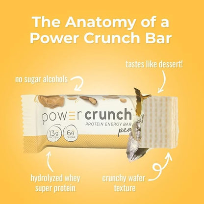 Power Crunch Protein Wafer Bars, High Protein Snacks with Delicious Taste, Peanut Butter Crème, 1.4 Ounce (12 Count)