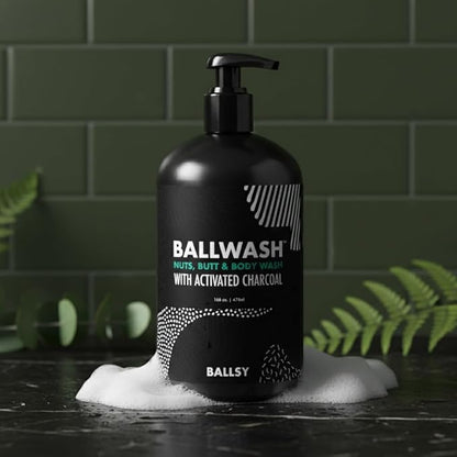 Ballsy Ballwash Charcoal Body Wash for Men - Moisturizing Men’s Bodywash with Coconut Oil – Soap for Men & Great for your Most Intimate Areas, 16 Oz