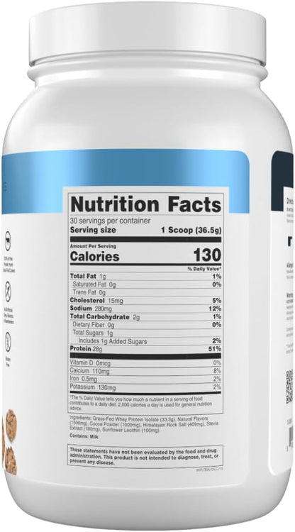 Transparent Labs Grass-Fed Whey Protein Isolate - Naturally Flavored, Gluten Free Whey Protein Powder with 28g of Protein per Serving & 9 Amino Acids - 30 Servings, Oatmeal Chocolate Chip Cookie