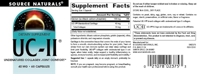 Source Naturals UC-II, Undenatured Collagen Joint Comfort* 40 mg - 60 Capsules