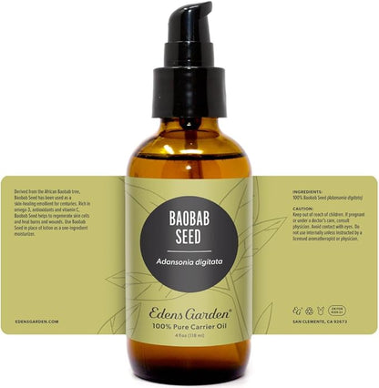 Edens Garden Baobab Seed Carrier Oil- 100% Pure Premium Cold Pressed & Hexane Free, Natural Vitamin C Moisturizer for Face, Skin, Body, Hair, Lip & Nail Care, Diluting Essential Oils 118 ml (4 fl oz)